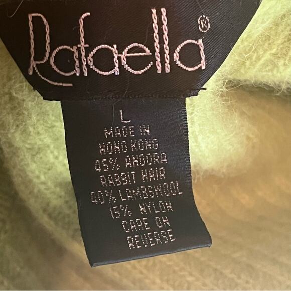 Vtg 90s Green Angora Rabbit Hair Cozy Fuzzy Ribbed 3/4 Zip Sweater Womens Size L - Picture 5 of 5